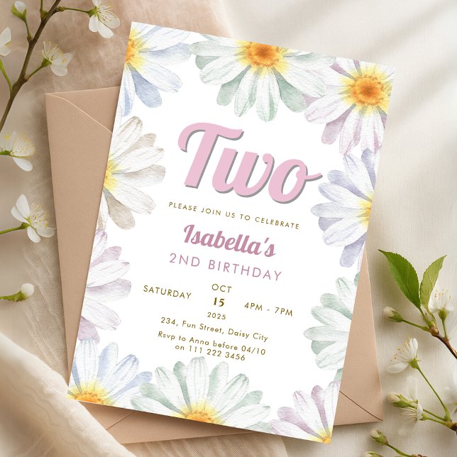Invitación Daisy Flower 2º cumpleaños Chica (Daisy Flower 2nd Girl Birthday Invitation)