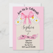 Daisy Flower and Bow Birthday Invitation