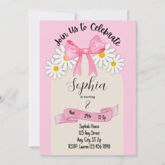 Invitación Daisy Flower and Bow Birthday Invitation