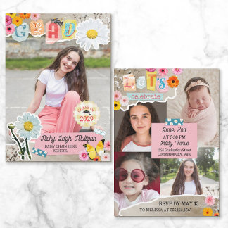 Invitación Daisy Flower Cutouts Scrapbook Collage Graduation