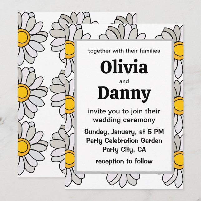 Invitación Daisy Flower Floral Daisy Boda (Anverso / Reverso)