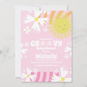 Invitación Daisy Flower Groovy Sun Rainbow Baby Shower
