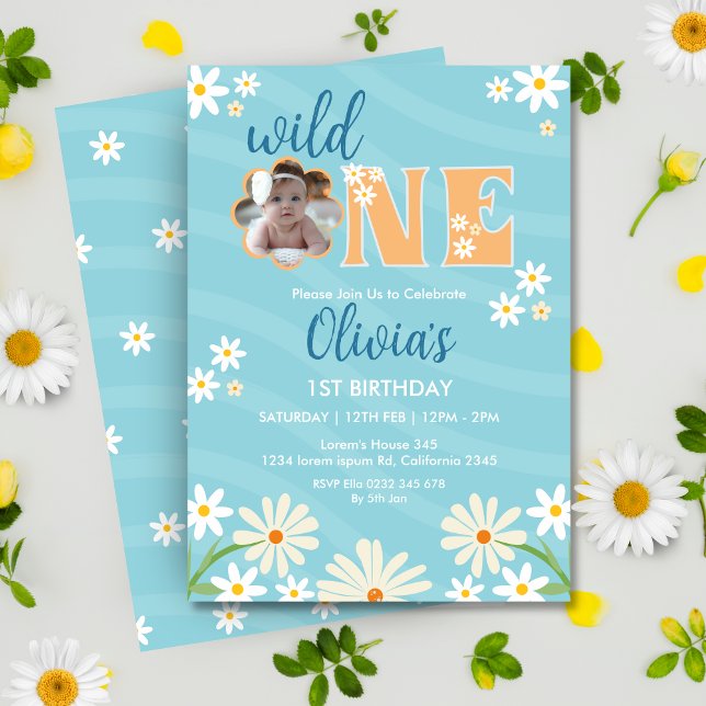 Invitación Daisy Flower Photo One Girl Daisy 1er cumpleaños (Subido por el creador)
