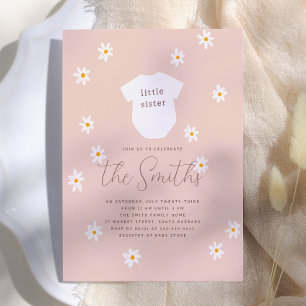 Invitación Daisy Flowers Boho Rosa Hermana Menor Baby Shower