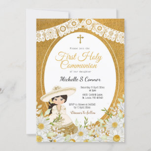 Invitación Daisy Flowers Charra Chica Primera Santa Comunión
