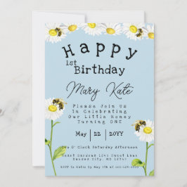 Invitación Daisy Flowers primer cumpleaños Honey Bee