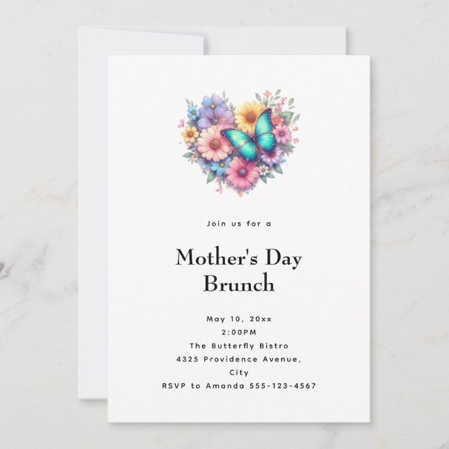 Invitación Daisy Flowers with a Blue Butterfly Mother's Day (Anverso)