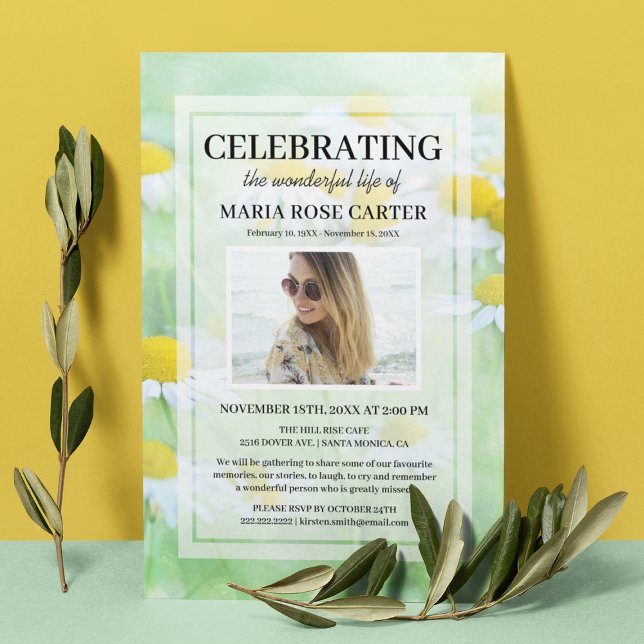 Invitación Daisy Funeral | Celebrar la foto conmemorativa de  (Subido por el creador)
