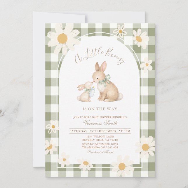 Invitación  Daisy gingham Bunny Baby Shower Invitation (Anverso)