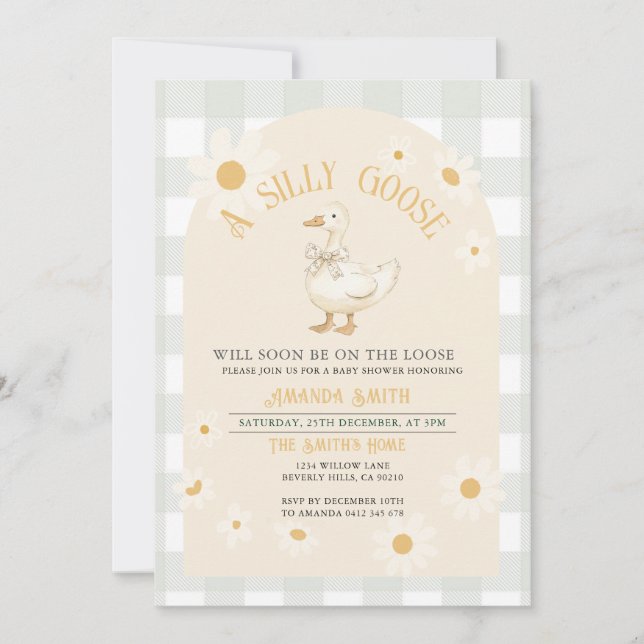 Invitación Daisy Green Goose Baby Shower, generalmente neutra (Anverso)