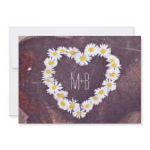 Daisy Heart Rustic Wood Country Wedding invita