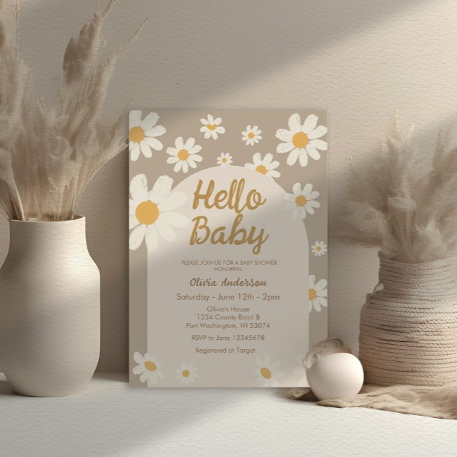 Invitación Daisy Hello Baby Retro Baby Shower (Subido por el creador)