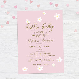 Invitación Daisy Hello Baby Spring Chica Elegante Rosa Ducha