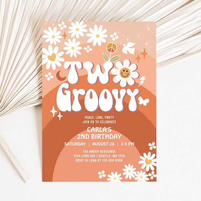 Invitación Daisy Hippie de Dos Otoño Groovy Segundo Cumpleaño (Subido por el creador)