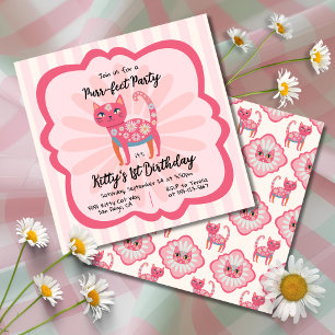 Invitación Daisy Kitty Face Fiesta de Cumpleaños perfecta