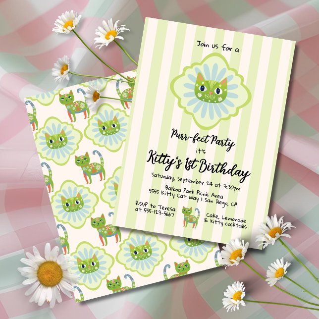 Invitación Daisy Kitty Face Purr-fect Birthday Party Invitati (Subido por el creador)