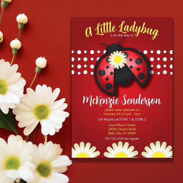 Invitación Daisy Ladybug Baby Shower - Tema rojo y negro (Daisy Ladybug Baby Shower – Red and Black Theme Invitation)