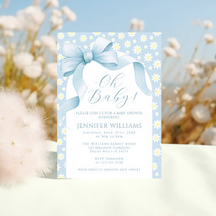 Invitación Daisy Light Blue Floral Floral Bow Cinta Bebé Duch