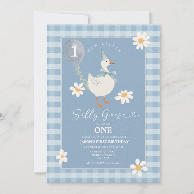 Invitación Daisy Little Silly Goose Balloon Boy Tercer cumple (Anverso)