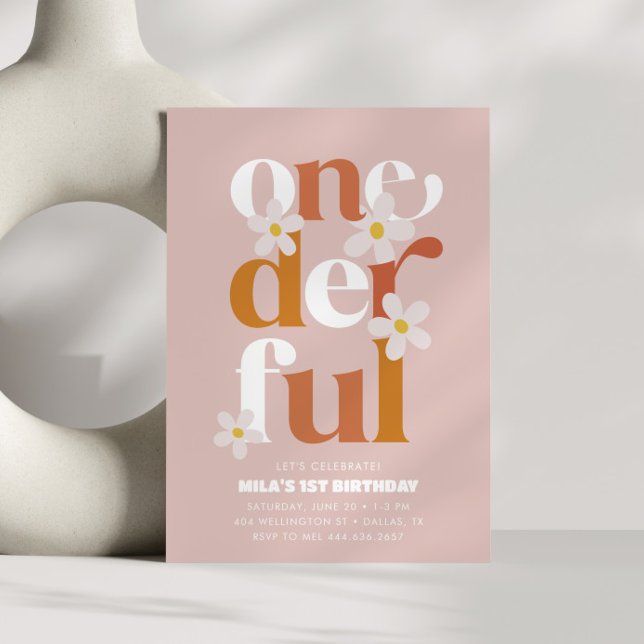 Invitación Daisy Maravilloso Boho Moderno Primer Cumpleaños (Subido por el creador)