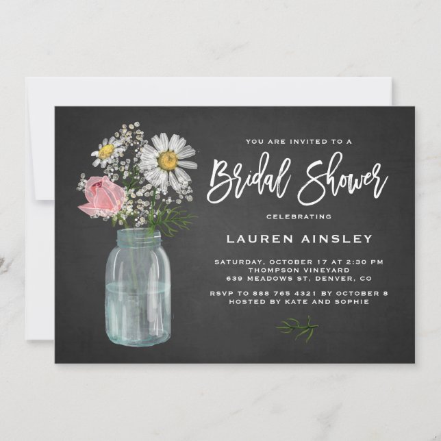 Invitación Daisy Mason Jar Rustic Chalkboard Bridal Shower (Anverso)