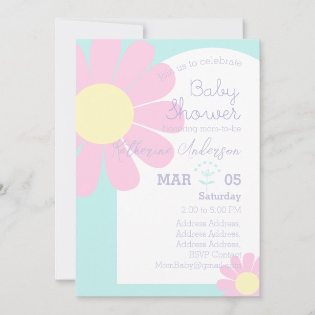 Invitación Daisy Moda Baby Shower Pastel Blue (Anverso)