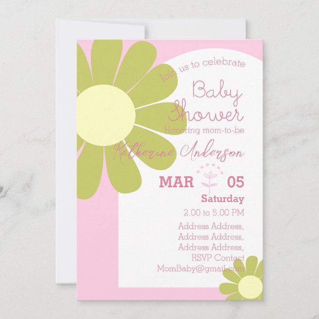 Invitación Daisy Moda Pastel Rosa Baby Shower (Anverso)