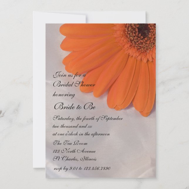 Invitación Daisy naranja y ducha de novia satinada (Anverso)