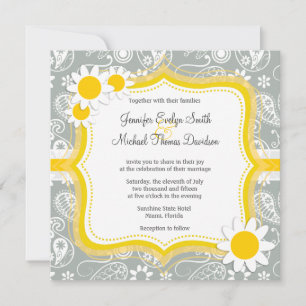 Invitación Daisy on Ash Gray; Gray Paisley