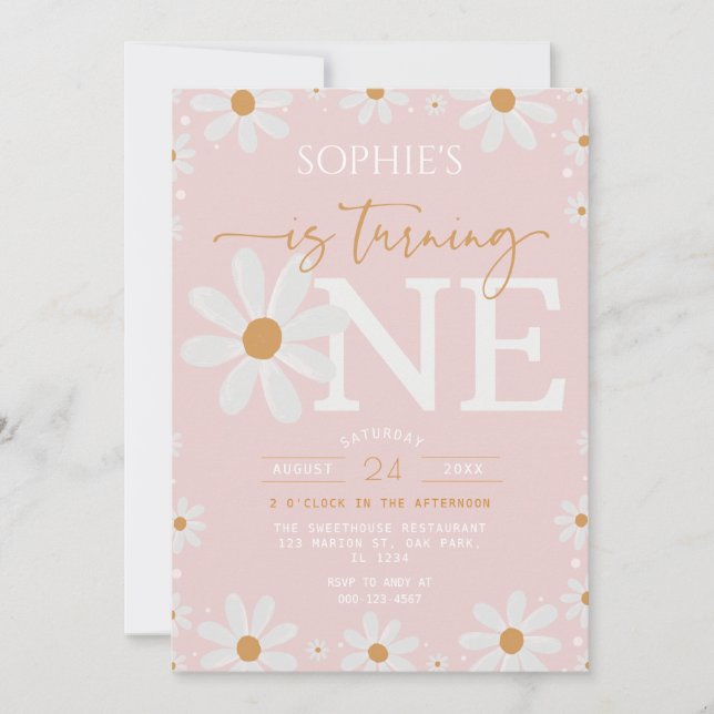 Invitación Daisy One Floral Boho Primer cumpleaños (Anverso)