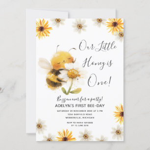 Invitación Daisy Our little Honey Bee 1er cumpleaños Sunflowe