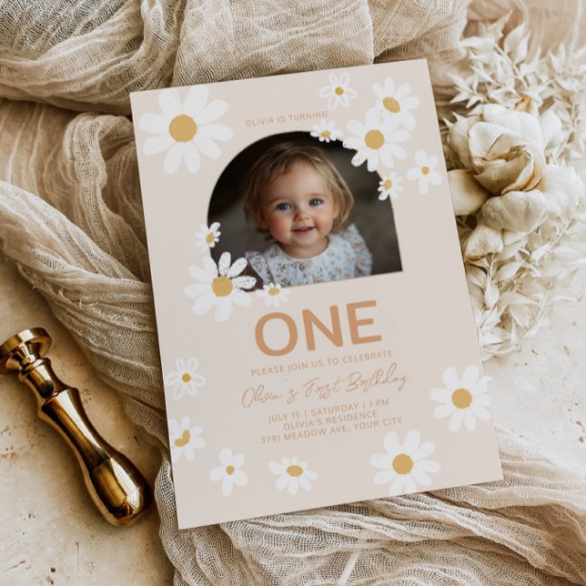 Invitación Daisy Photo First Birthday Invite (Subido por el creador)