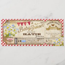 Invitación Daisy Picnic Red Gingham Check Baby Shower