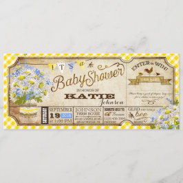 Invitación Daisy Picnic Yellow Gingham Check Baby Shower