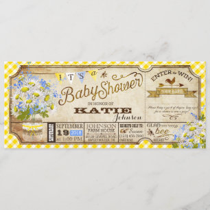 Invitación Daisy Picnic Yellow Gingham Check Baby Shower