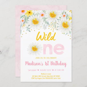 Invitación Daisy Pink Gold Wild Un primer cumpleaños