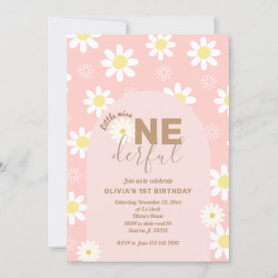 Invitación Daisy Pink Little Miss ONEMaravillosa Chica Primer