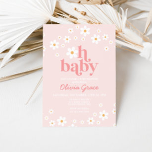 Invitación Daisy Pink Retro Baby Shower