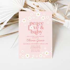 Invitación Daisy Pink Retro Peace Love Baby Shower