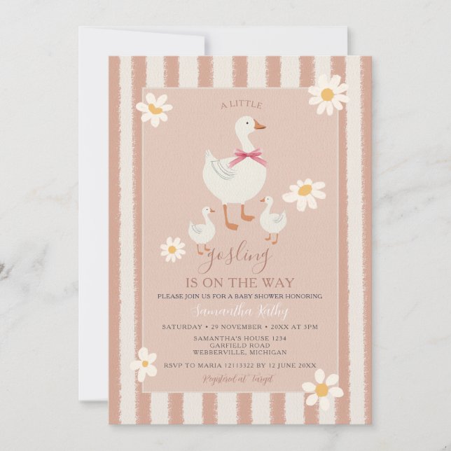Invitación Daisy Pink Strite Cute Little Gosling Baby Shower (Anverso)