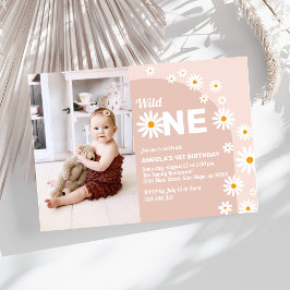 Invitación Daisy pink wild one Chica primera foto de cumpleañ
