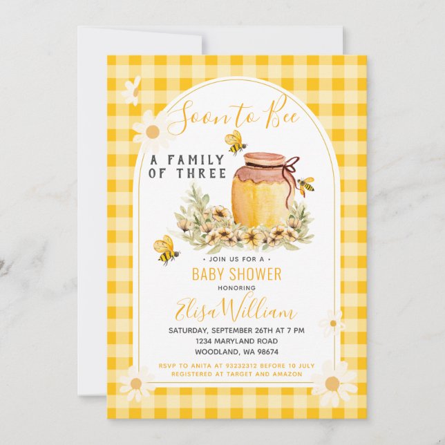 Invitación Daisy pronto será una familia de 3 Baby Shower (Anverso)