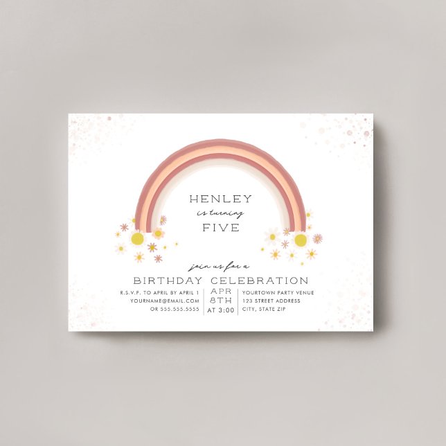 Invitación Daisy Rainbow Peach Pink Birday (Subido por el creador)