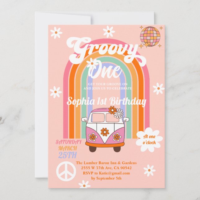 Invitación Daisy Rainbow Van Groovy Un Fiesta de cumpleaños (Anverso)
