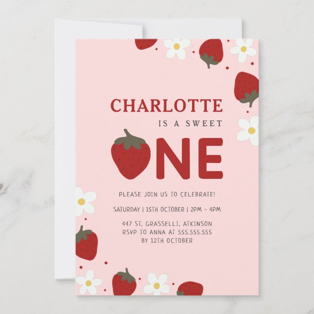 Invitación Daisy Red Strawberry 1er cumpleaños de verano (Anverso)