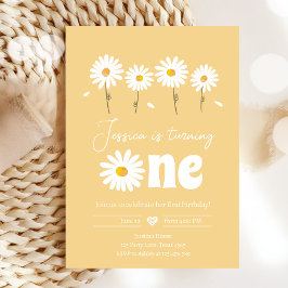 Invitación Daisy Retro Boho Fiesta Chica Amarillo Primer cump
