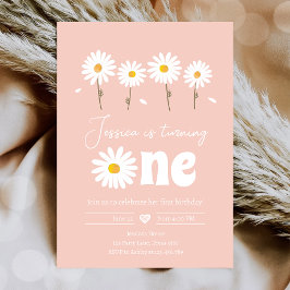 Invitación Daisy Retro Boho Fiesta Chica rosado Primer cumple