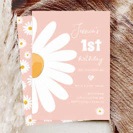 Invitación Daisy Retro Boho Fiesta Chica rosado Primer cumple