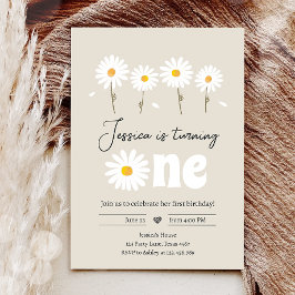 Invitación Daisy Retro Boho Fiesta Creme Sand Primer Cumpleañ