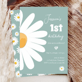 Invitación Daisy Retro Boho Fiesta Dusty Blue Primer cumpleañ
